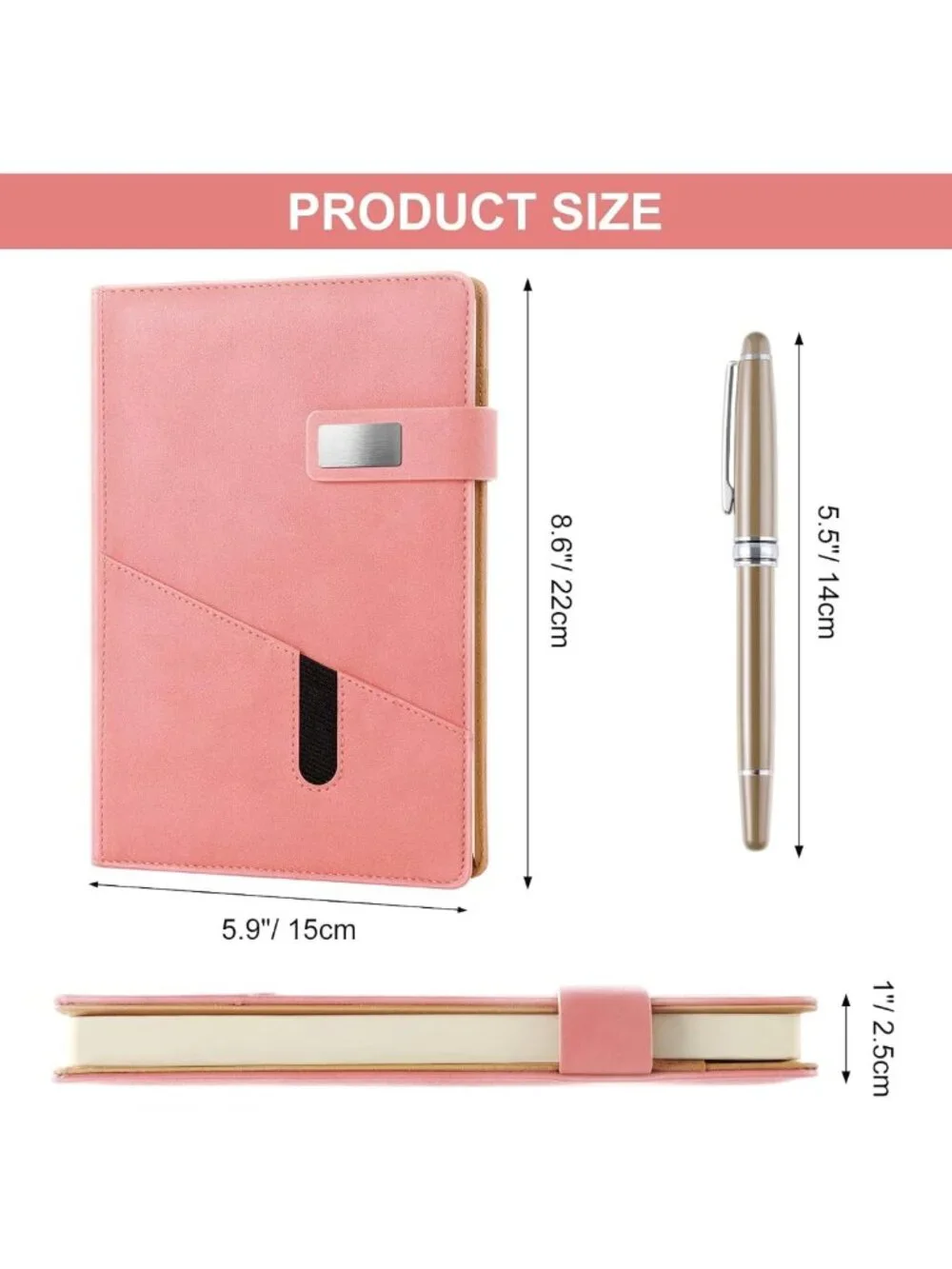 Refillable A5 Leather Journal with Pen, 240 Pages, Pocket & Magnetic Closure